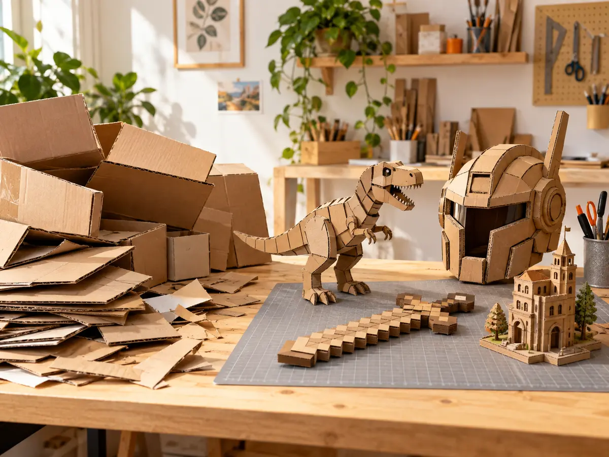 Discarded cardboard transformed into creative handmade projects