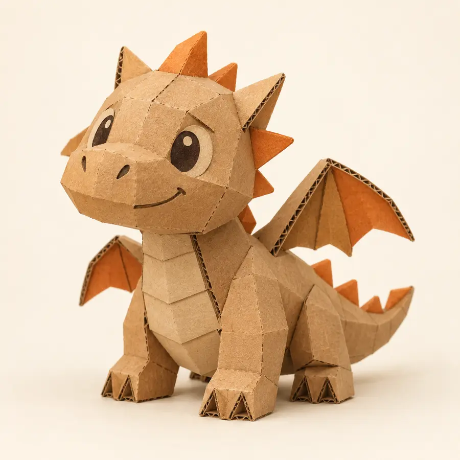 Cute cardboard dragon creature