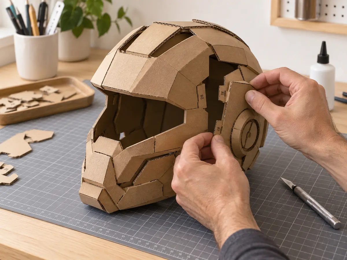 Assembling a cardboard robot helmet