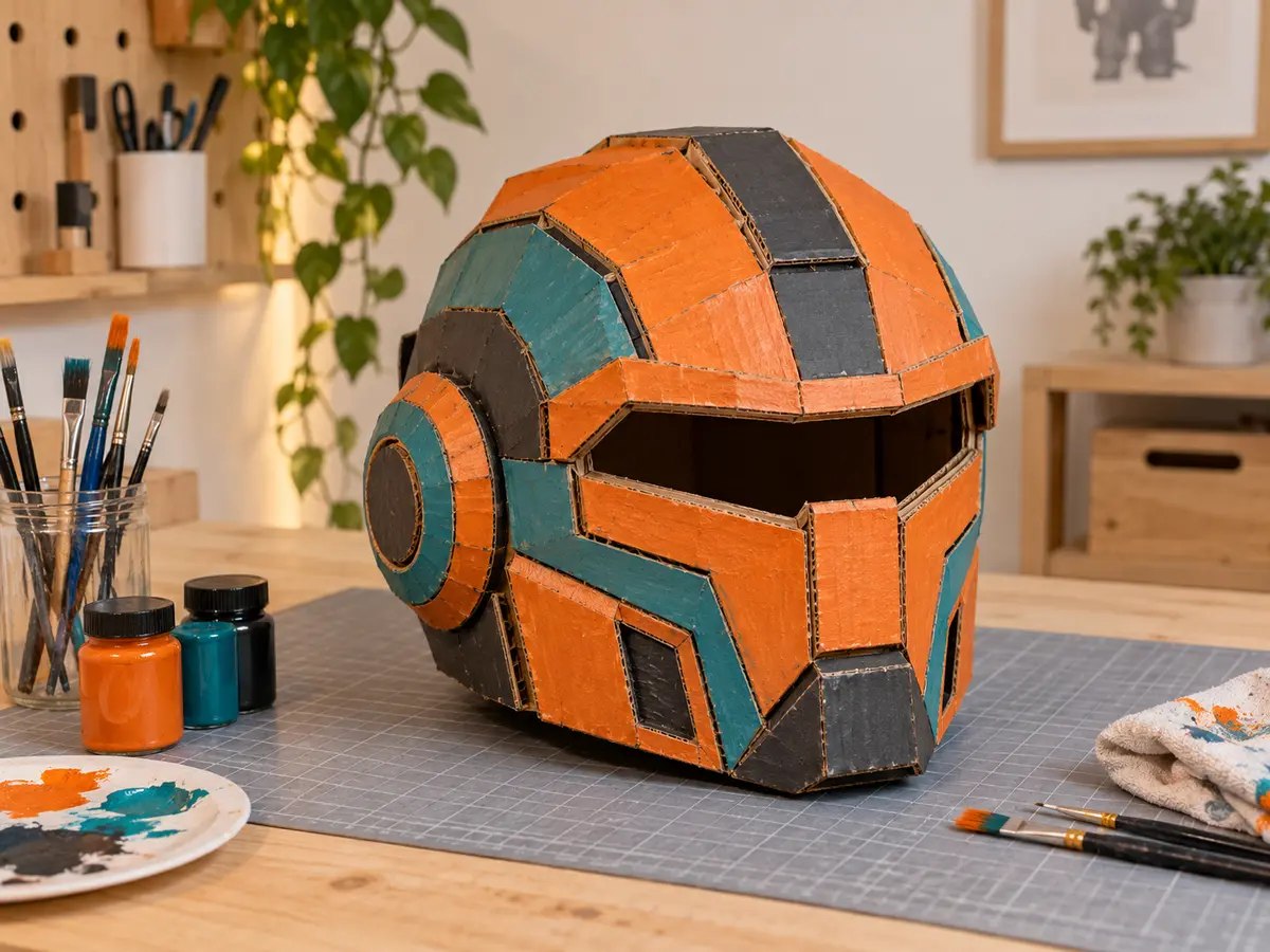 Painted finished cardboard helmet